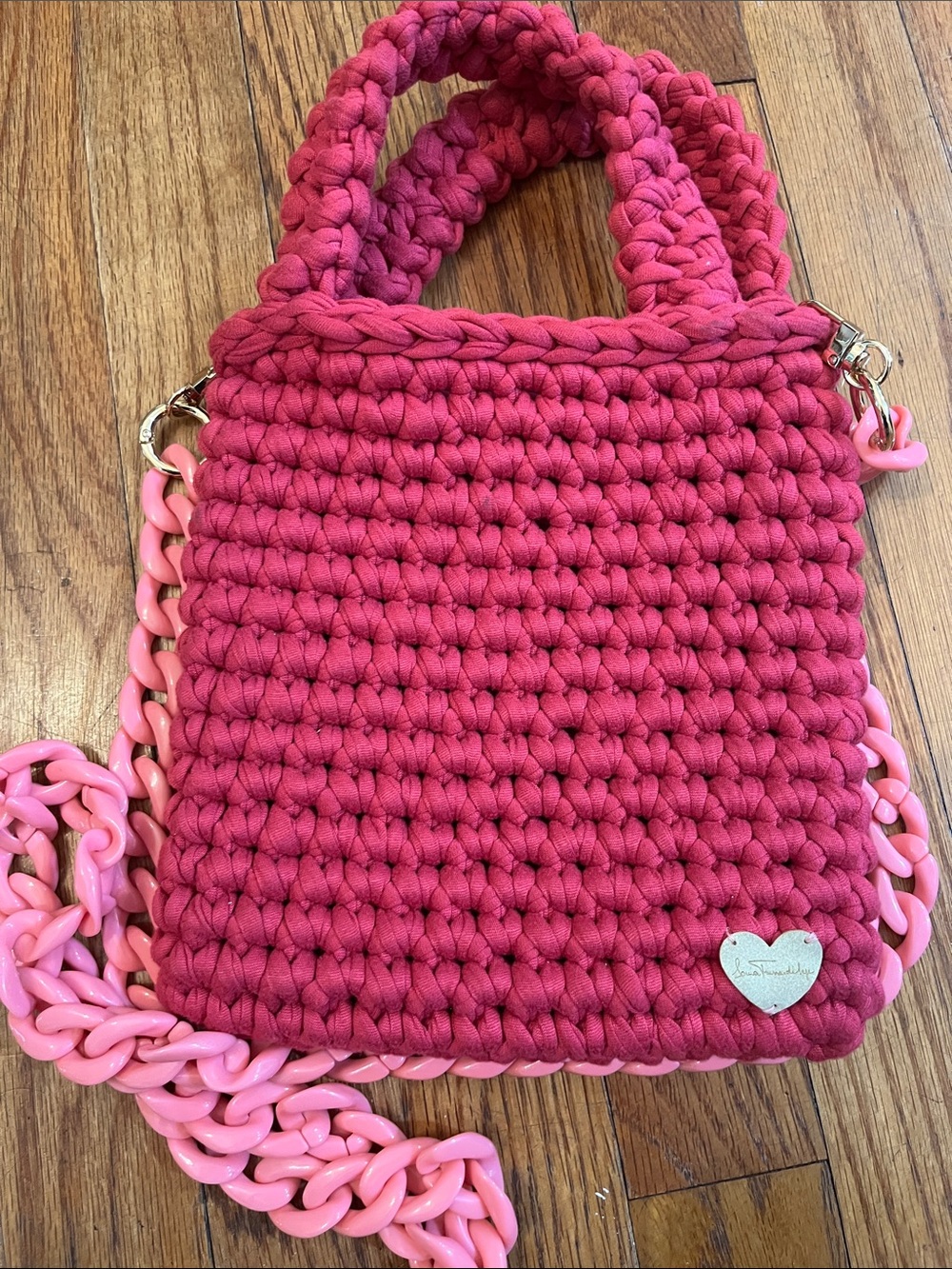 Sonia Trussardi Sepe Crochet Shoulder Bag with Pale Pink Chain Strap